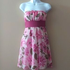 Floral strapless chiffon dress - pink - size 3 (Jr.) / XS